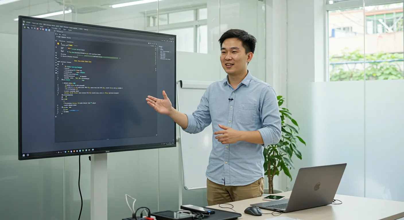 Team of developers reviewing code scanning results on multiple screens