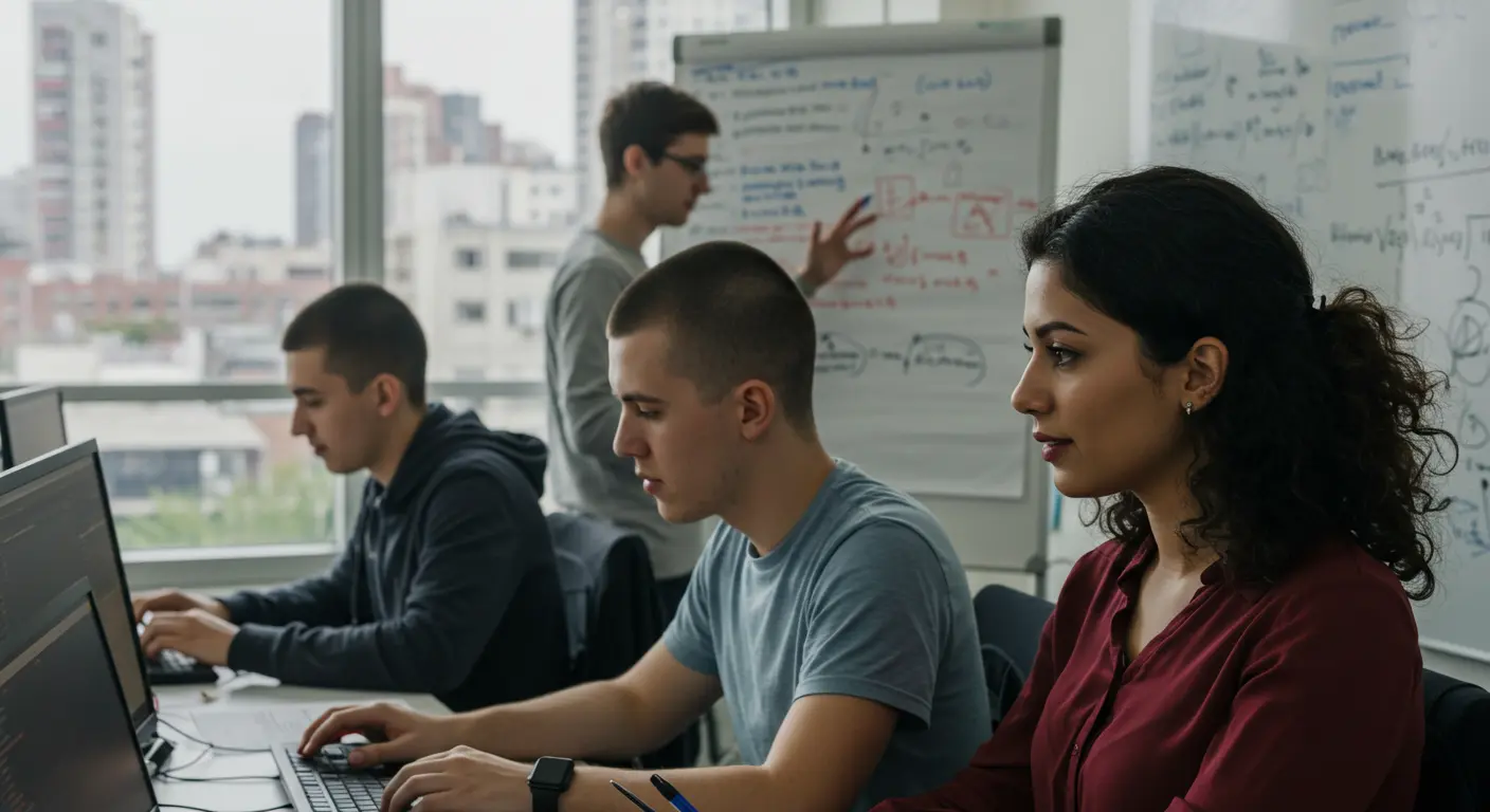 Distributed engineering team reviewing AI governance controls